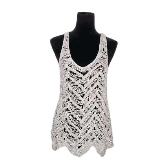 Eileen Fisher Tops - Eileen Fisher Dark Pearl Cotton Wonder Scallop Scoop Neck Crochet Tank M Ibiza